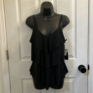 NWT Aqua Green Brand Black Women’s Tiered Swimsuit Tankini Top Size Large 12/14